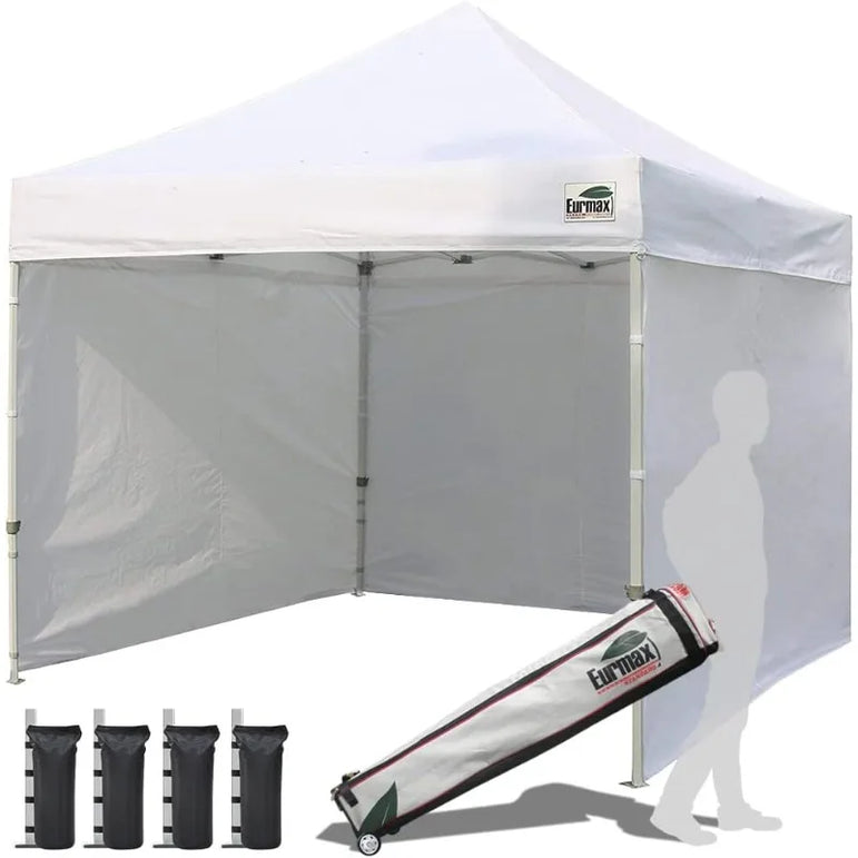 Eurmax USA 10'x10' Pop-up Canopy Tent Commercial Instant Canopies with 4 Removable Zipper End Side Walls and Roller Bag