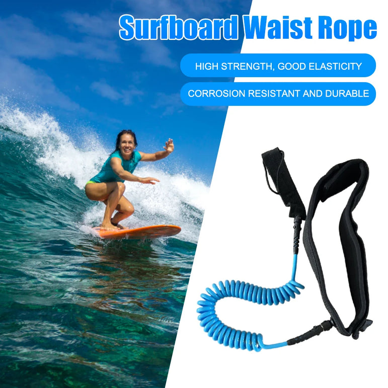 SUP Surfboard Waist Leash Belt Maximum Tensile Length Up To 10 Feet Coiled Surfing Leash for Surfing Beginner Practicing Supply