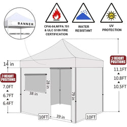 Eurmax USA 10'x10' Pop-up Canopy Tent Commercial Instant Canopies with 4 Removable Zipper End Side Walls and Roller Bag