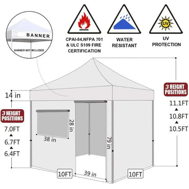 Eurmax USA 10'x10' Pop-up Canopy Tent Commercial Instant Canopies with 4 Removable Zipper End Side Walls and Roller Bag