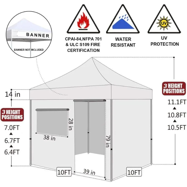 Eurmax USA 10'x10' Pop-up Canopy Tent Commercial Instant Canopies with 4 Removable Zipper End Side Walls and Roller Bag
