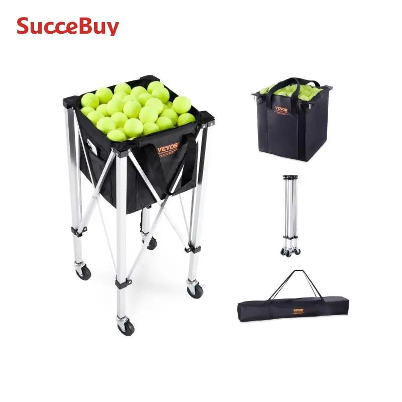 SucceBuy Foldable Tennis Ball Cart Holds 150/180 Tennis Balls Basket Hopper with Wheels Teaching Portable Baseball Trolley