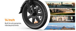 14" Foldable Electric bicycle for Adult, Peak 500W Motor with 48V 7.5Ah Removable Battery 40 Miles Range 3 Hours Charge Time
