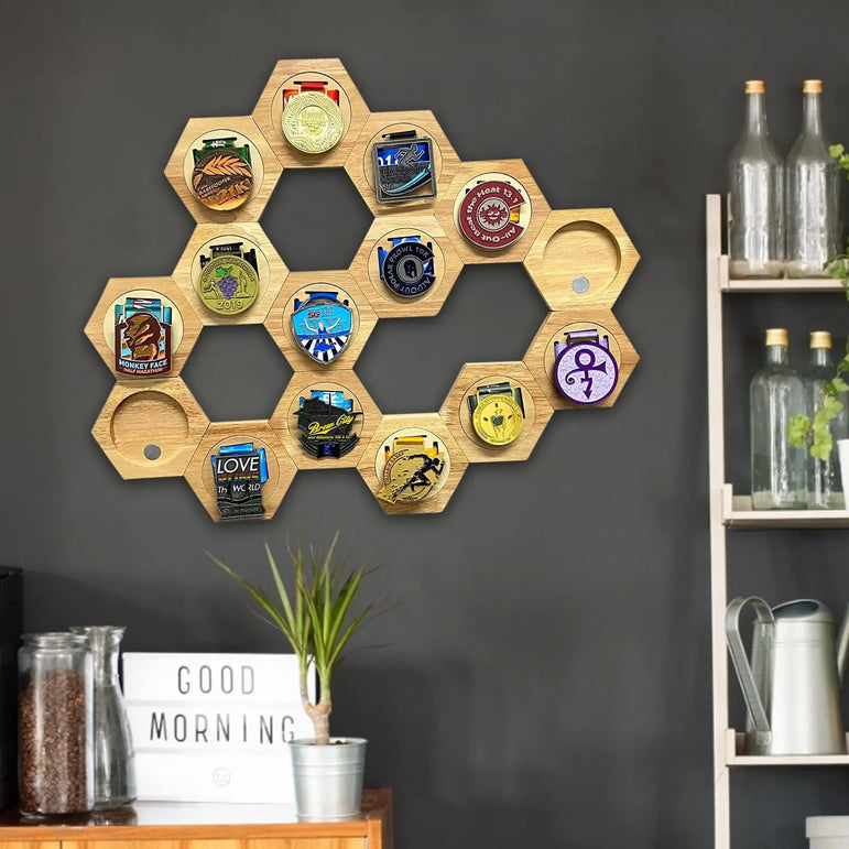6pcs Medal Display Hanger Rack Creative Decoration Hexagon Honeycomb Medal Storage Holder Case for Sports Events