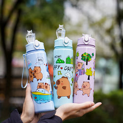 700ml Capybara Cute Water Cup with Straw & Handle Sports Water Bottle Portable Drinking Bottle for Boys Girls Daily Use