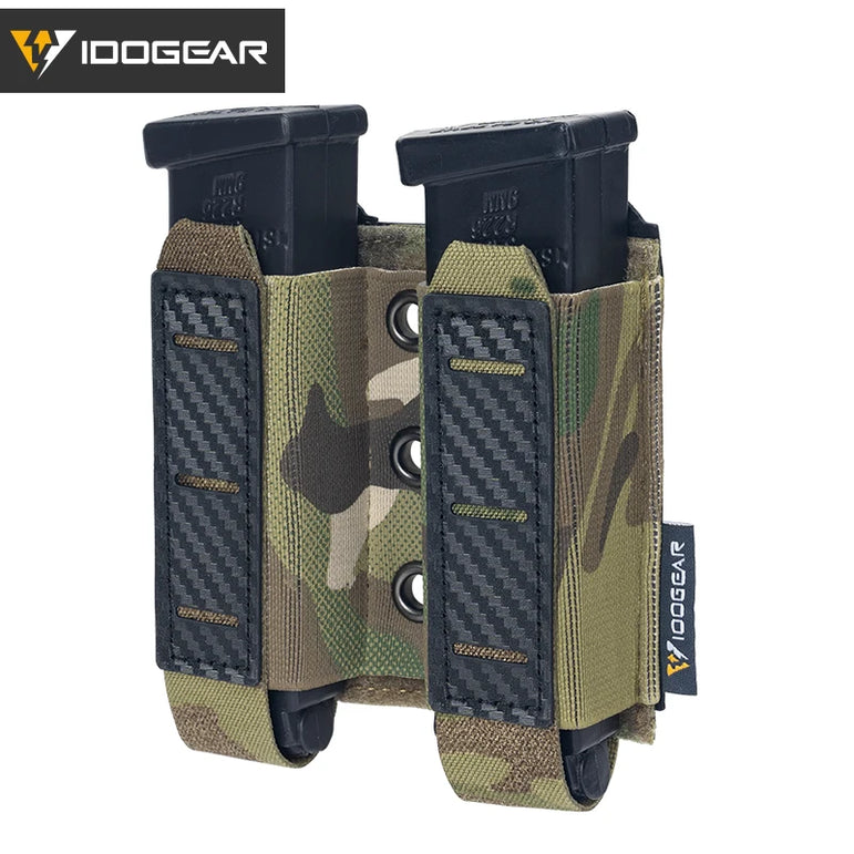 IDOGEAR Tactical Mag Pouch 9mm Double Mag Carrier Carbon Fiber MOLLE Pouch Camo 3590