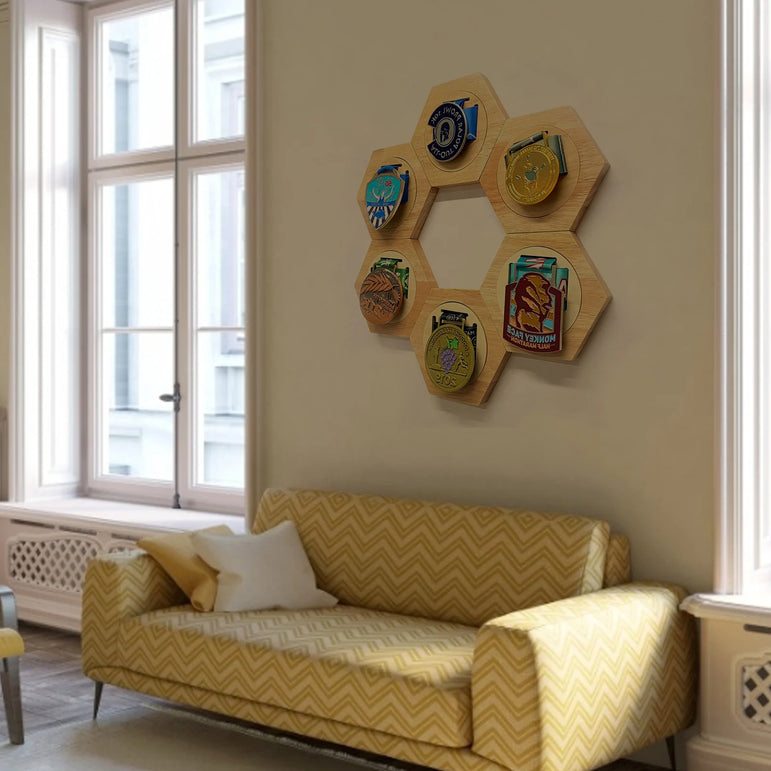 6pcs Medal Display Hanger Rack Creative Decoration Hexagon Honeycomb Medal Storage Holder Case for Sports Events