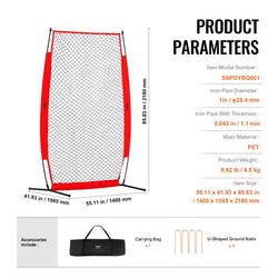 VEVOR Baseball Screen for Batting CageBaseball & Softball Safety Screen Body Protector Portable Batting Screen Bag Red Black