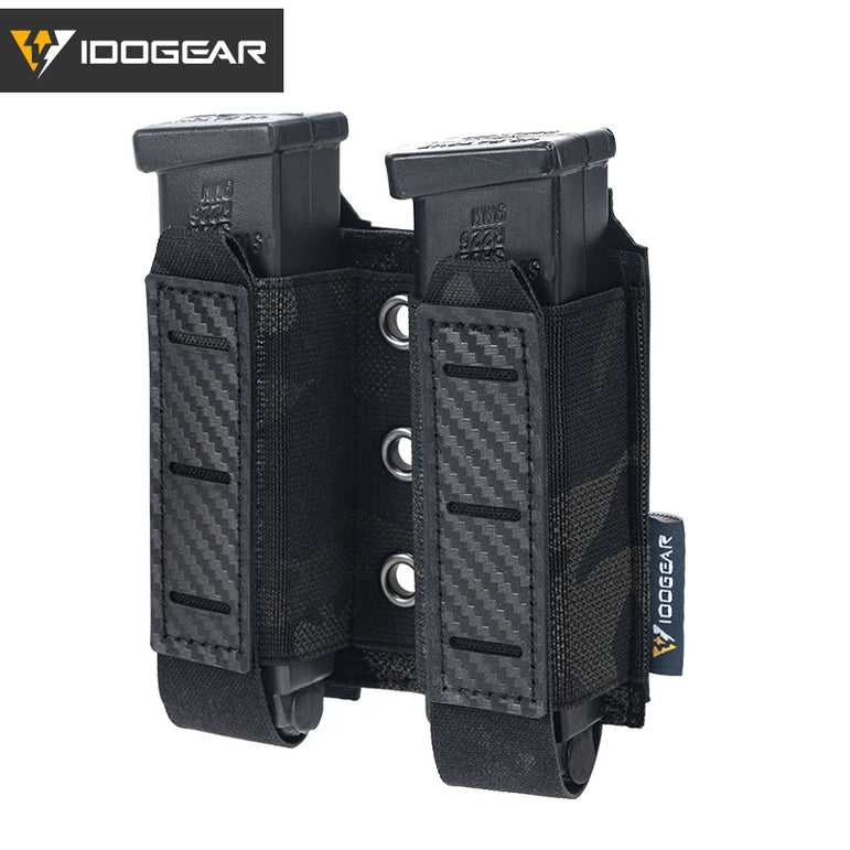 IDOGEAR Tactical Mag Pouch 9mm Double Mag Carrier Carbon Fiber MOLLE Pouch Camo 3590