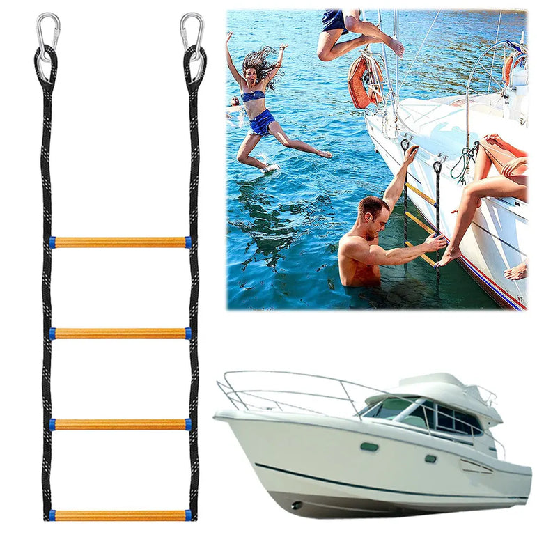 4 Step Boat Rope Ladder Folding Marine Rope Ladder Heavy Duty Climbing Rope Portable Rope Boarding Ladder