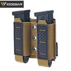 IDOGEAR Tactical Mag Pouch 9mm Double Mag Carrier Carbon Fiber MOLLE Pouch Camo 3590