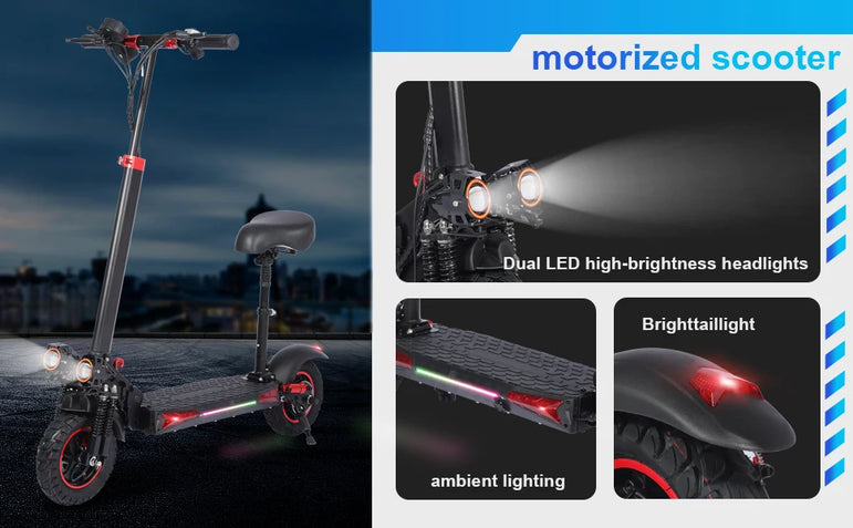 1200W Foldable Adult Electric Scooter with Seat, 11'' Off-road Tires, 48V 21Ah Battery, Dual Suspension Commuting E-scooter