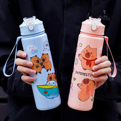 700ml Capybara Cute Water Cup with Straw & Handle Sports Water Bottle Portable Drinking Bottle for Boys Girls Daily Use