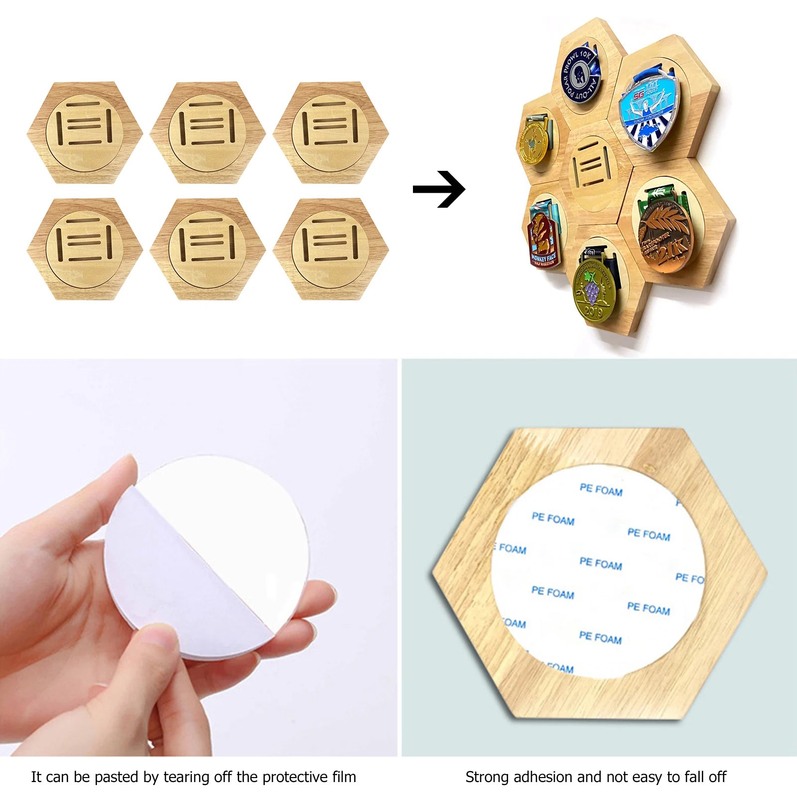 6pcs Medal Display Hanger Rack Creative Decoration Hexagon Honeycomb Medal Storage Holder Case for Sports Events