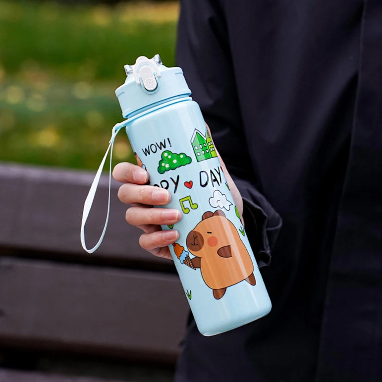 700ml Capybara Cute Water Cup with Straw & Handle Sports Water Bottle Portable Drinking Bottle for Boys Girls Daily Use