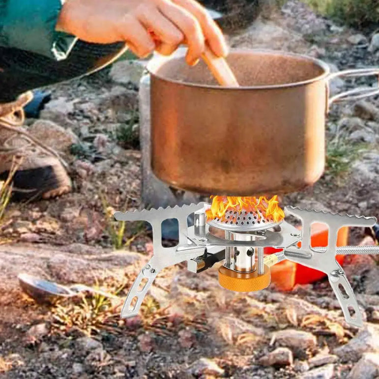 Camping Windproof Stove Powerful Folding Outdoor Burner Stove Foldable Lightweight Picnic Stove For Hiking Cooking Backpacking