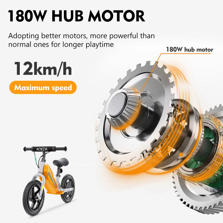 Kids Electric Balance Bike AOKDA K8 180W Children Toy 3 Speed 12Km/h Max Load 40KG Bicycle for Children 2 - 12 Age Children
