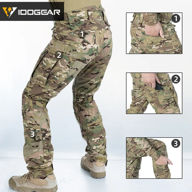 IDOGEAR Combat UFS Pants Tactical Pants w/ Knee Pads Camo Trousers Outdoor Hunting 3209