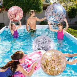 40cm Inflatable Glitter Beach Ball Summer Water Play Sequin Balls Outdoor Swimming Pools Party Toys for Kids Adults Water Sports