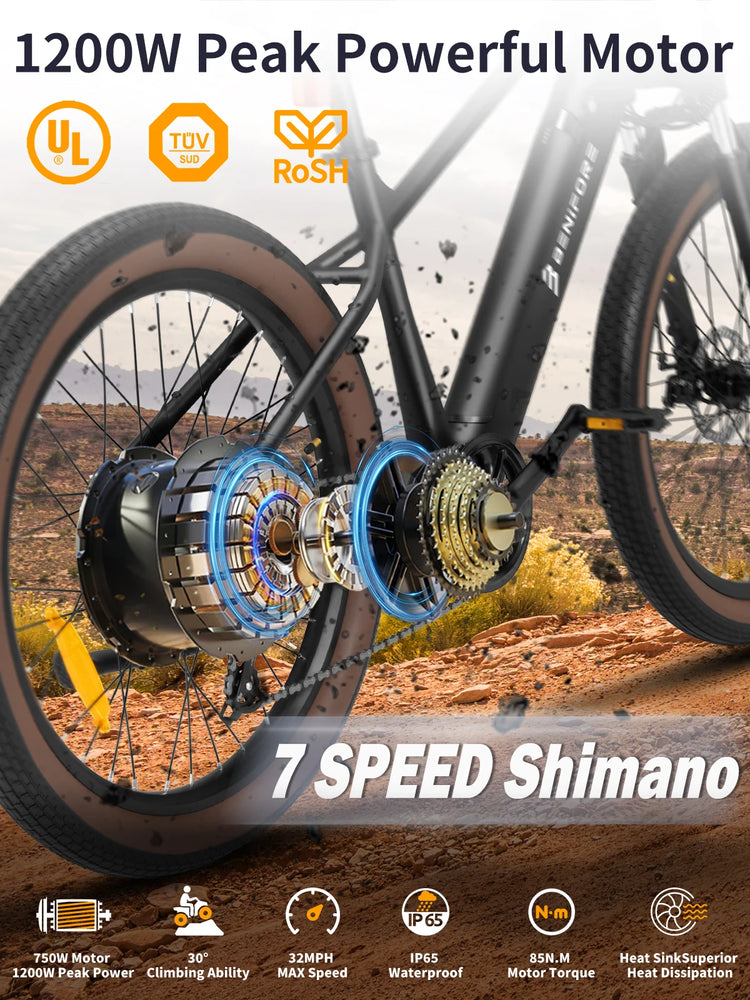 LUCKEEP C26 Aldult EBike 750W Motor 48V15AH Removable Battery City Electric Bikes 26*3.0-inch Off-road Mountain Electric Bicycle