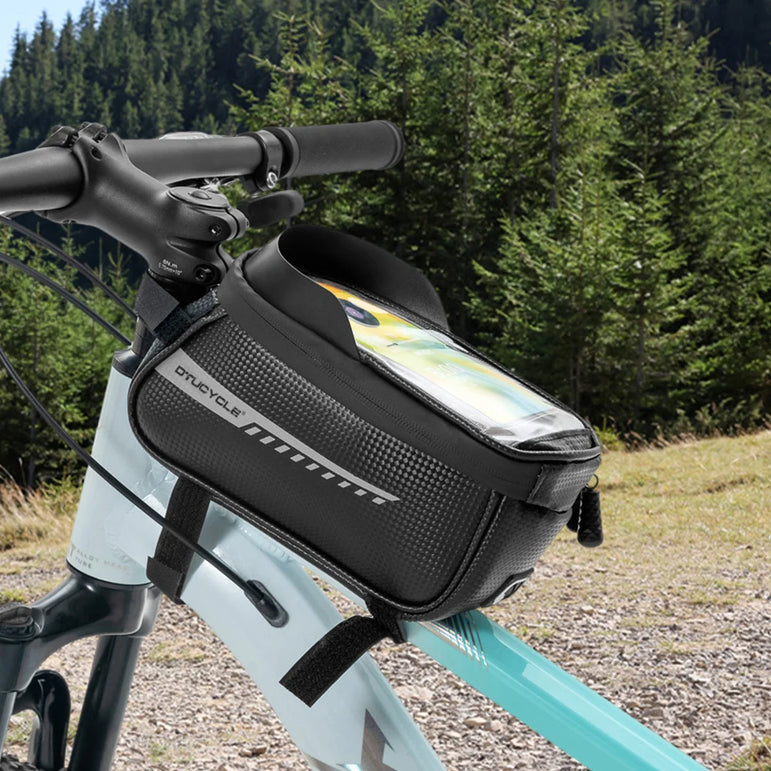 Bike Front Frame Bag Bike Storage Bag Waterproof Bike Phone Holder Bag Touch-Screen Bicycle Top Tube Bag for Phones Under 7 Inch