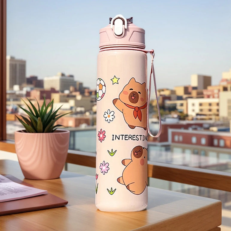 700ml Capybara Cute Water Cup with Straw & Handle Sports Water Bottle Portable Drinking Bottle for Boys Girls Daily Use