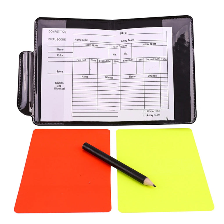 Soccer Referee Kit Referee Flag Red and Yellow Cards with Whistle Notebook and Pencil Sport Training Useful Referee Tool