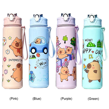 700ml Capybara Cute Water Cup with Straw & Handle Sports Water Bottle Portable Drinking Bottle for Boys Girls Daily Use