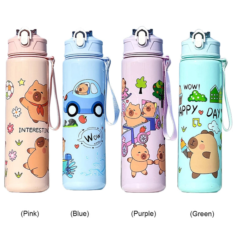 700ml Capybara Cute Water Cup with Straw & Handle Sports Water Bottle Portable Drinking Bottle for Boys Girls Daily Use