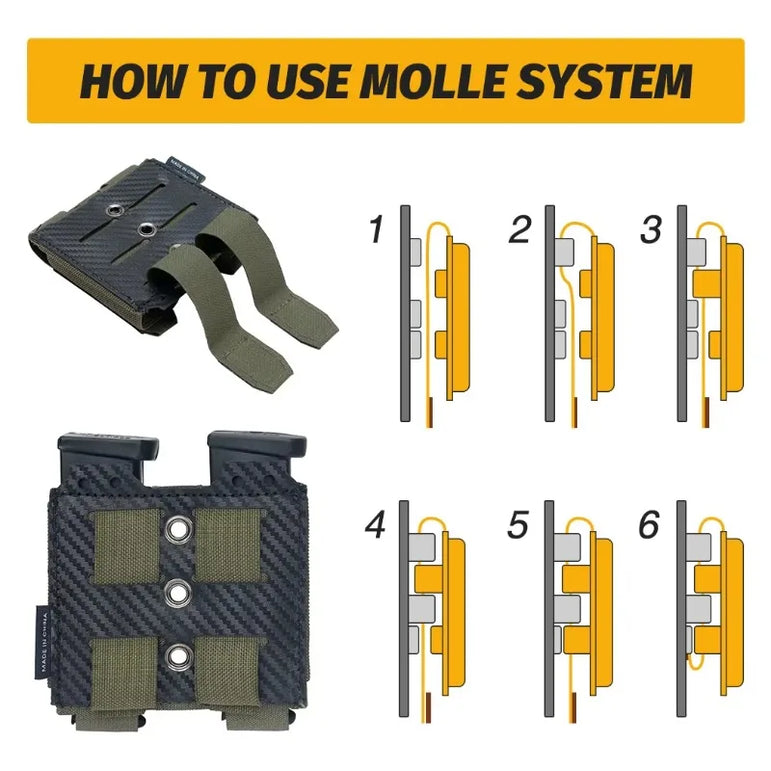 IDOGEAR Tactical Pouch Carbon Fiber AntiSlip Hollow Out Quick Drain Lightweight 9mm Double MOLLE Mounting Durable 2pcs 3590