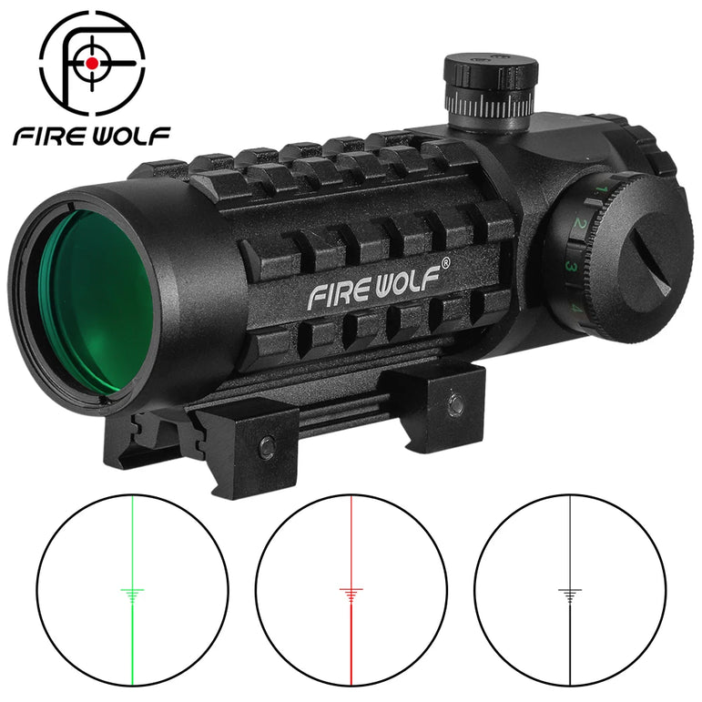 FIRE WOLF 3X28 Tactical Hunting Optical Rifle Scope  Green Red Dot Cross Scope Universal 11/20mm Railway Rifle Holographic Scope