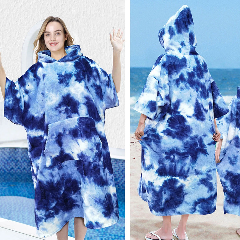 Surf Poncho Towel Microfiber Fabric Microfiber Beach Blanket Quick Dry Beach Poncho with Large Pockets for Surfer Swimmer Diver