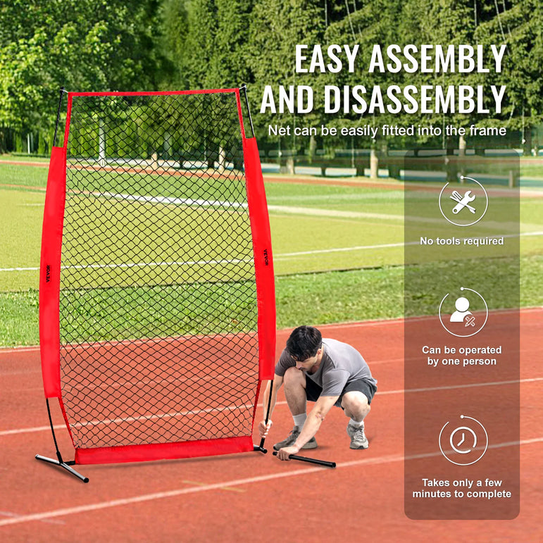 VEVOR Baseball Screen for Batting CageBaseball & Softball Safety Screen Body Protector Portable Batting Screen Bag Red Black
