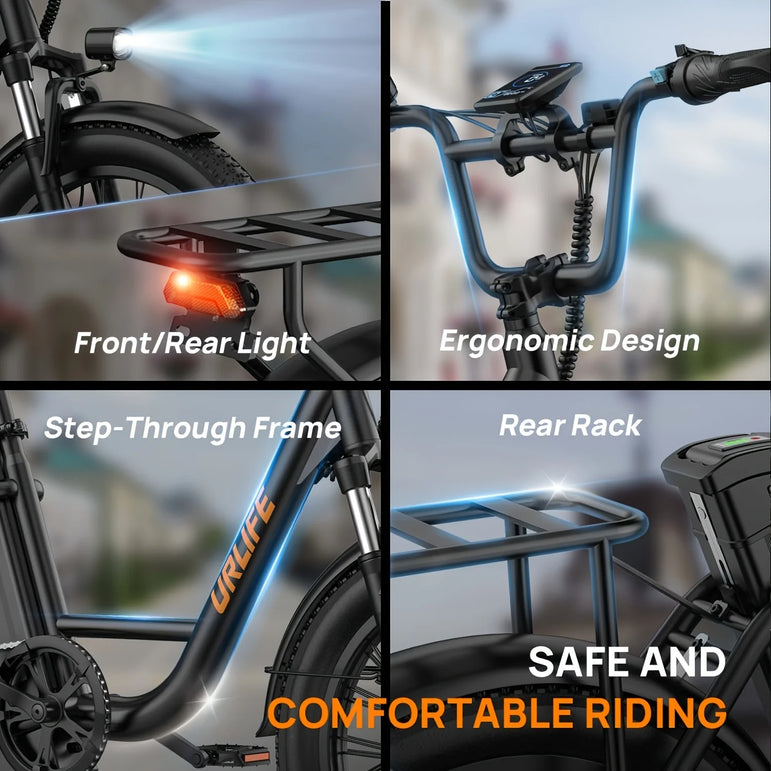 745W 20x3" Fat Tire Electric Bike 48V 13Ah Removable Battery 20MPH 7-Speed Gears Dual Disc Brakes Adult Moped for Off-Road City