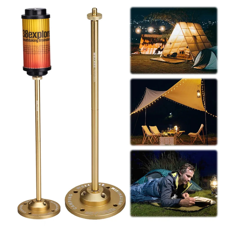 Camping Lights Support Aluminum Alloy Lantern Stand Holder 1/4In Extended Pole Detachable Light Pole for Outdoor Camping