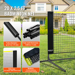 VEVOR 20FT Badminton Net Height Adjustable Volleyball Net Wide Foldable Pickleball Net Portable Tennis Net Set with Poles Stand
