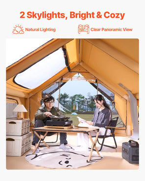 VEVOR Inflatable Tents for Camping Easy Setup Blow up Tent with Hand Pump Glamping Tent with Skylight Stove Jack & Mesh Windows