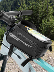 Bike Front Frame Bag Bike Storage Bag Waterproof Bike Phone Holder Bag Touch-Screen Bicycle Top Tube Bag for Phones Under 7 Inch