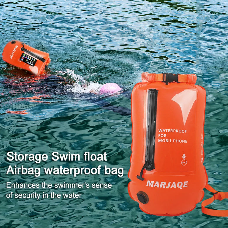 20L Air Dry Tow Bag Highly Visible IPX7 Waterproof Inflatable Swimming Bag Swim Safety Float and Drybag for Open Water Swimmers