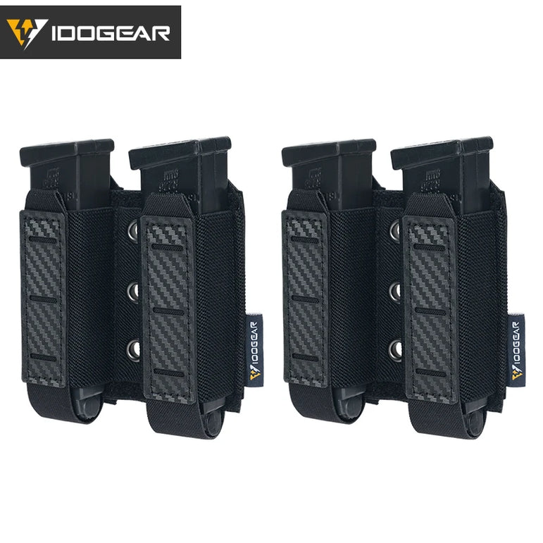 IDOGEAR Tactical Pouch Carbon Fiber AntiSlip Hollow Out Quick Drain Lightweight 9mm Double MOLLE Mounting Durable 2pcs 3590