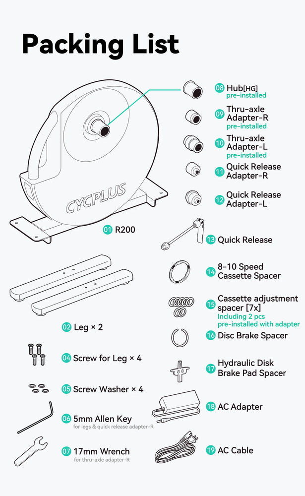 CYCPLUS R200 Smart Bike Trainer 2200W Max Power Support  ANT+ & BLE 5.0 Exercise Bike Roller Indoor Training for Home Exercise