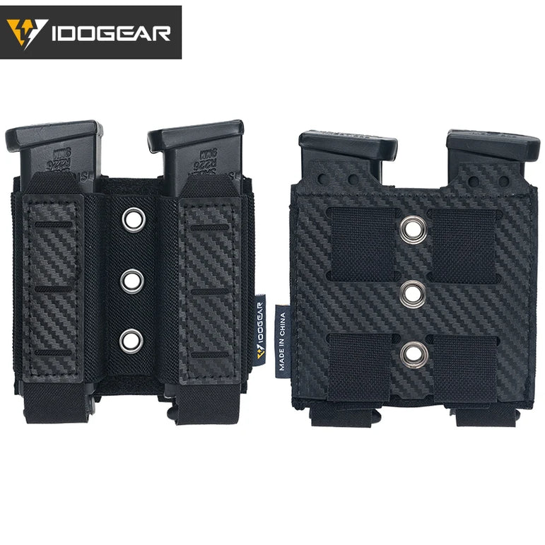IDOGEAR Tactical Pouch Carbon Fiber AntiSlip Hollow Out Quick Drain Lightweight 9mm Double MOLLE Mounting Durable 2pcs 3590