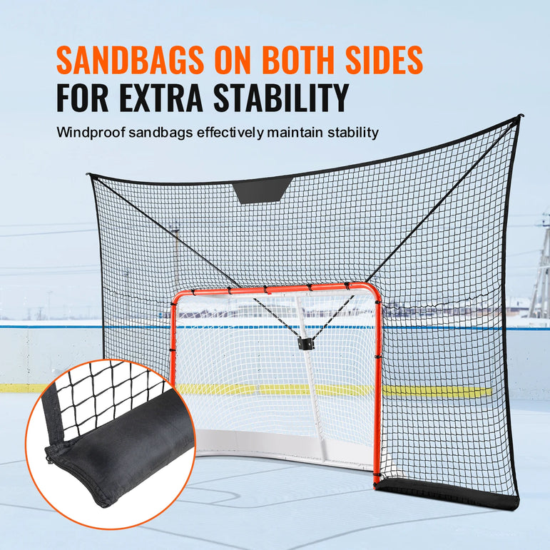 VEVOR 12x7ft Hockey Goal Backstop Net Street Hockey Sports Backstop Netting Portable Outdoor Hockey Training Net Target Net