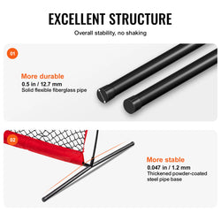 VEVOR Baseball Screen for Batting CageBaseball & Softball Safety Screen Body Protector Portable Batting Screen Bag Red Black