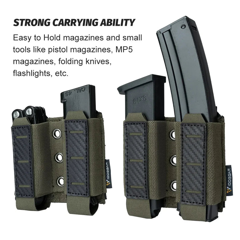 IDOGEAR Tactical Pouch Carbon Fiber AntiSlip Hollow Out Quick Drain Lightweight 9mm Double MOLLE Mounting Durable 2pcs 3590