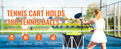 SucceBuy Foldable Tennis Ball Cart Holds 150/180 Tennis Balls Basket Hopper with Wheels for Sports Teaching Baseball Trolley