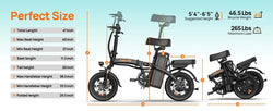 14" Foldable Electric bicycle for Adult, Peak 500W Motor with 48V 7.5Ah Removable Battery 40 Miles Range 3 Hours Charge Time