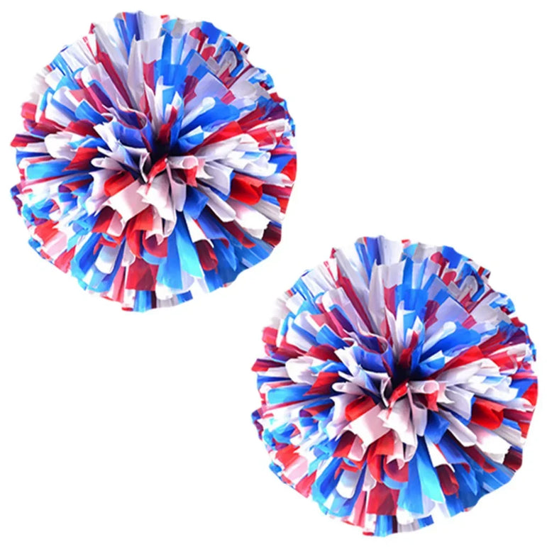 2 PCS Cheerleading Pom Poms Rainbow Metallic Streamer Pompoms Dance Party Football Club Decor Hand Flower Aerobics Cheer Balls