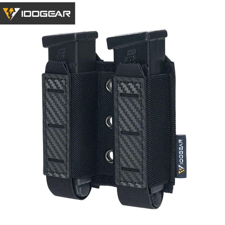IDOGEAR Tactical Mag Pouch 9mm Double Mag Carrier Carbon Fiber MOLLE Pouch Camo 3590