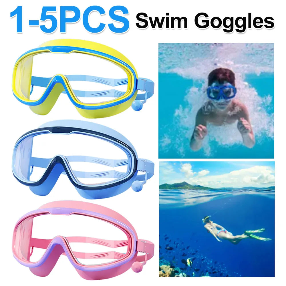 1-5PCS Swim Goggles Anti Fog Swimming Goggles Waterproof HD Swim Glasses Large Frame UV Protection Swim Goggles for Boys Girls